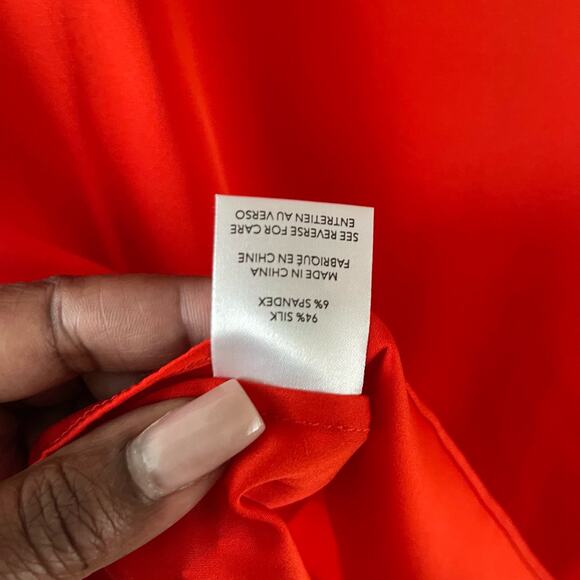 Milly Silk Tie Front Top Womens XS Coral Stretch Blouse Casual Chic NWT - Picture 8 of 10